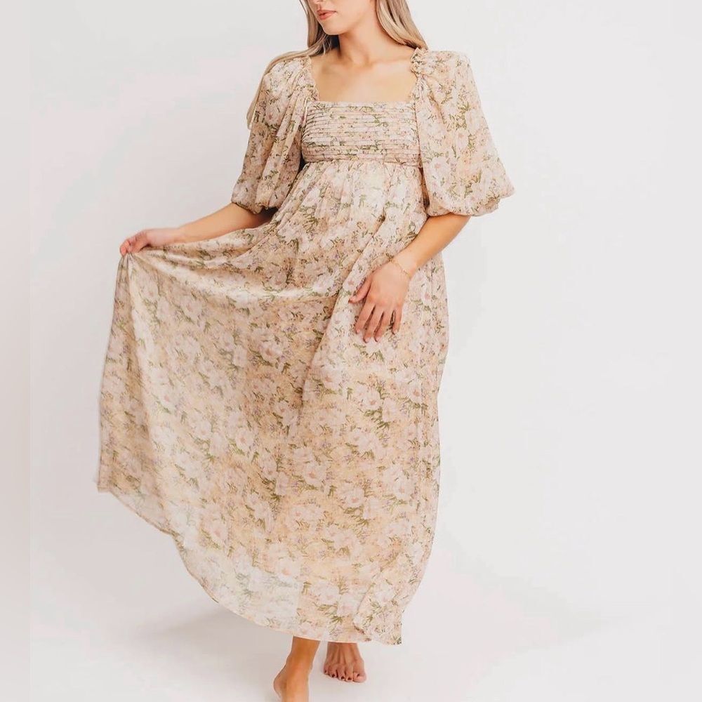 Worth Collective Melody Floral Balloon Sleeve Maxi Dress Flowy Cottagecore Fairy